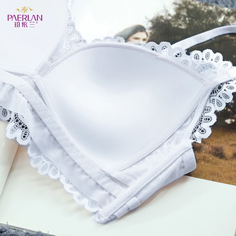 PAERLAN Wire Free Lace Floral Push Up bow-knot Bra Sexy 3/4 cup Back Closure Adjustable Underwear Women
