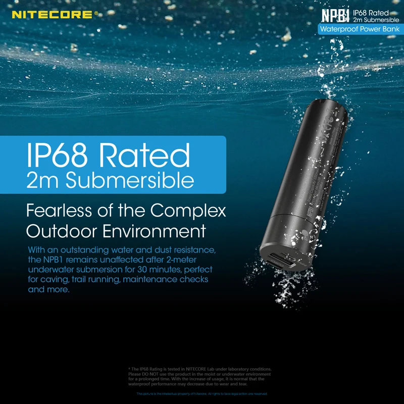 QC3.0 Output NITECORE NPB1 5000mAh IP68 Rated Waterproof Power Bank / Mobile Charger Certified by CE & FCC