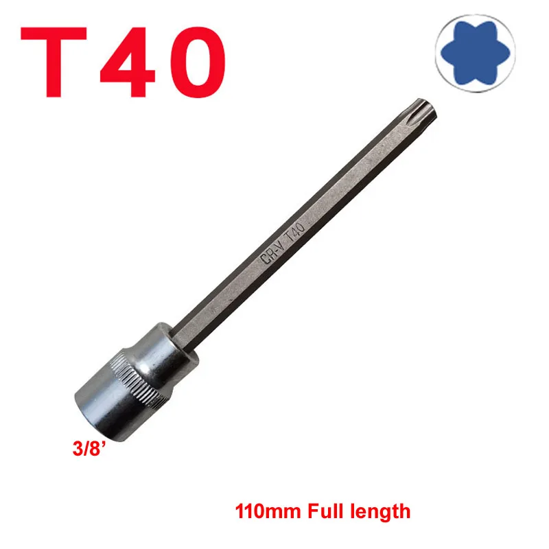 1pcs 110mm Extra Long Spanner Tamper Proof Torx Star Bit Socket Nuts 3/8 Inch Square Impact Driver Wrench Tool T30 T40 T45 T50