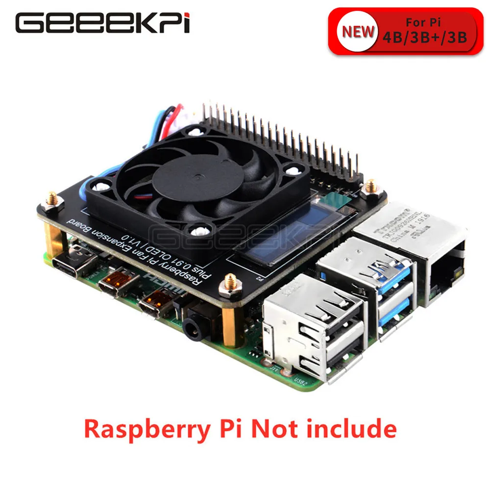 

Расширительная плата вентилятора GeeekPi Raspberry Pi Plus 0,91 OLED V1.0, совместима с Raspberry Pi 4B/3B +/3B/2B