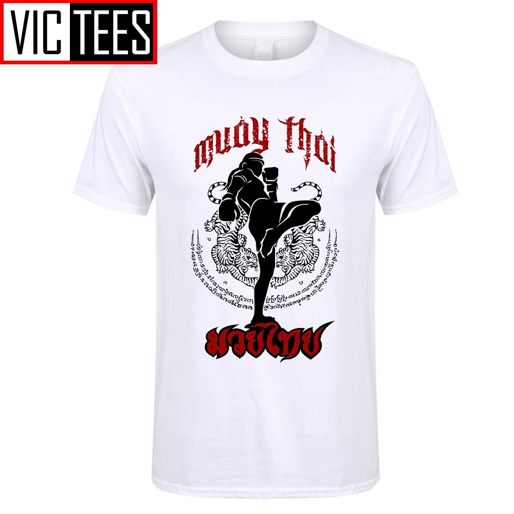 Men Tee Shirts Muay Thai Kick Thailand Martial Art Logo Badge Men Pre-Cotton T-Shirt Crazy T Shirt Designer