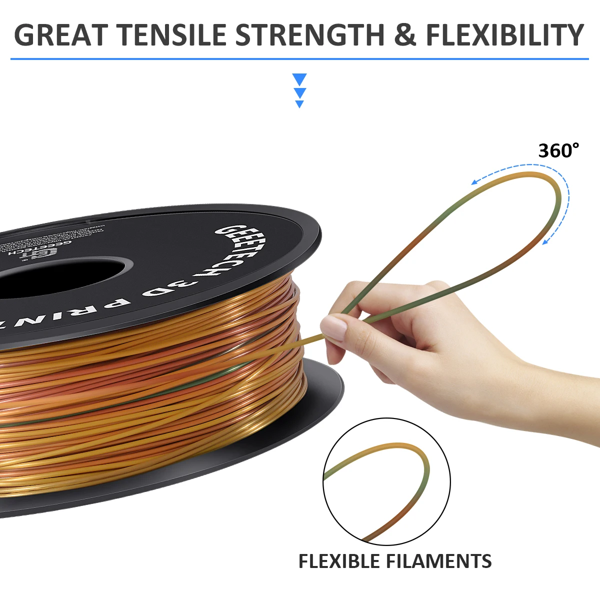 GEEETECH 3d 실크 PLA 필라멘트 3D 프린터 소재, 안전, 진공 포장, 특수 색상, 버블 프리 용 1kg1.75mm 스풀 와이어