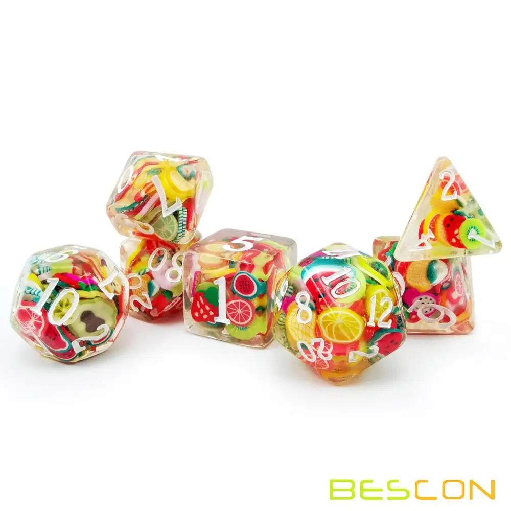 Bescon Fruit Polyhedral Dice Set, Novelty RPG Dice set of 7