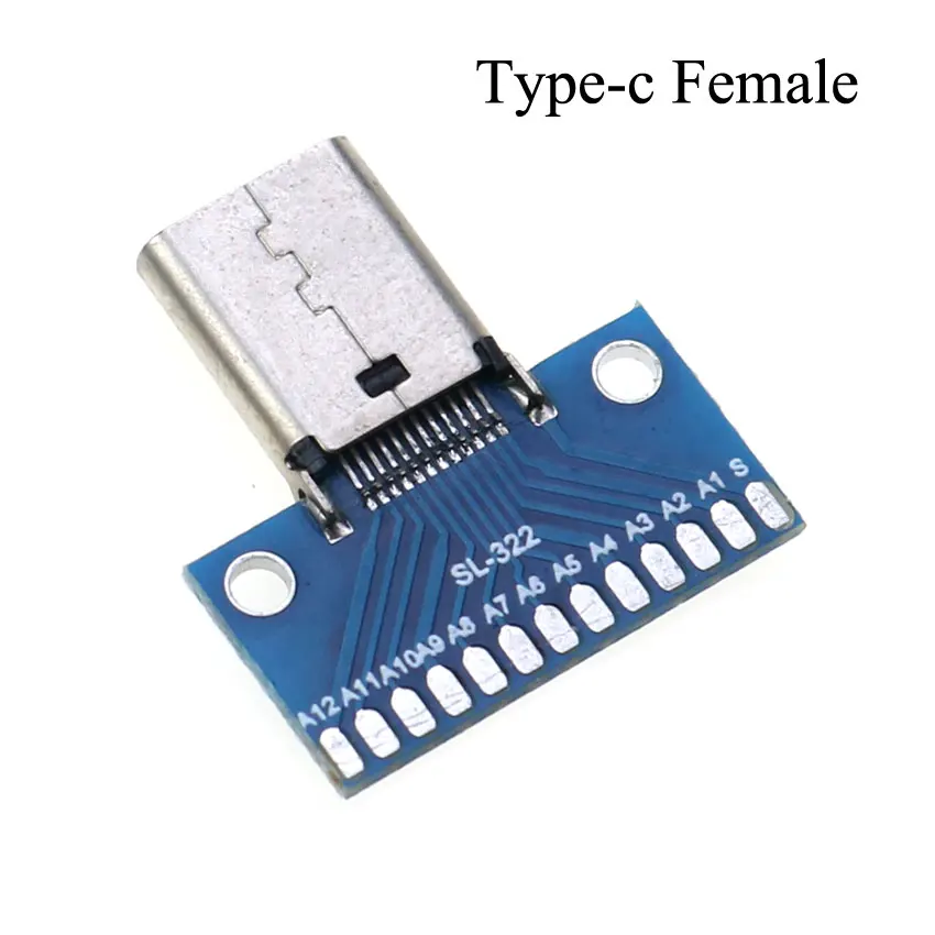 YuXi-conector USB tipo C, adaptador de enchufe macho y hembra de 24 Pines, placa de prueba USB 3,1, 24 P, Base de enchufe, placa PCB