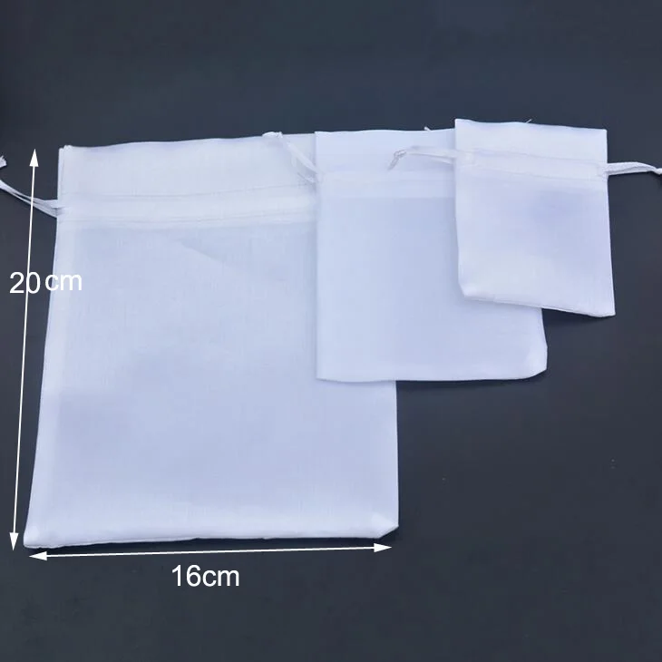50 Pcs/lot 16x20cm White Satin Silk Cloth Pouch Wedding Drawstring Bag Jewelry Gift Makeup Wig Packaging Bags Customize Logo