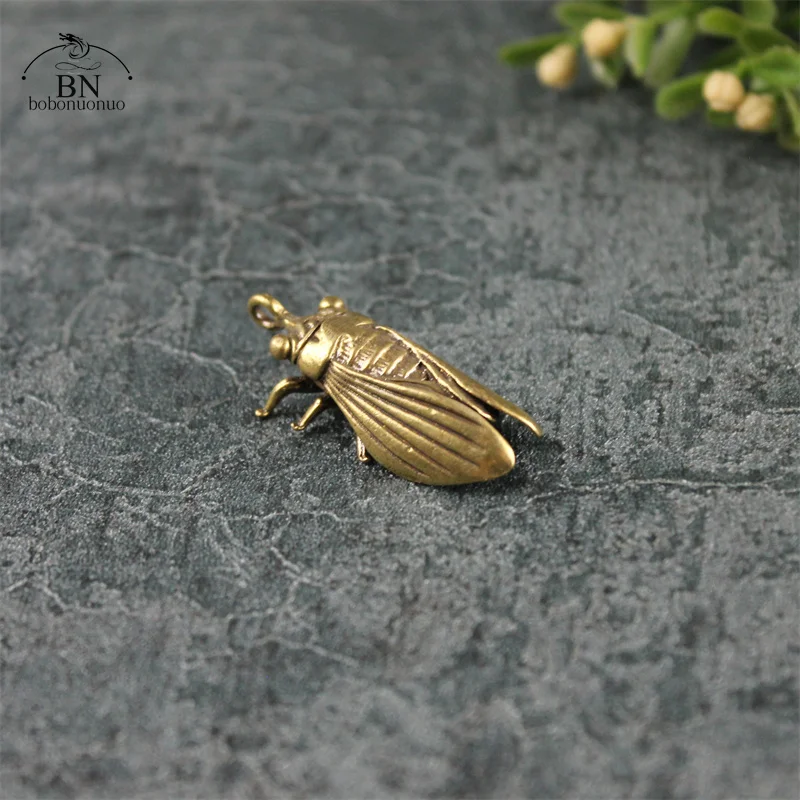 Antique Copper Cicada Figurines Home Decor Accessories Vintage Brass Animal Statue Small Ornaments Office Desk Decorations Craft