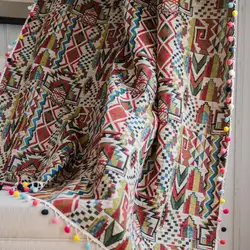 Cotton Curtain Panel with Tassels for Living Room Bedroom Window Door Home Decoration Bohemian Badge Design 80% Blackout