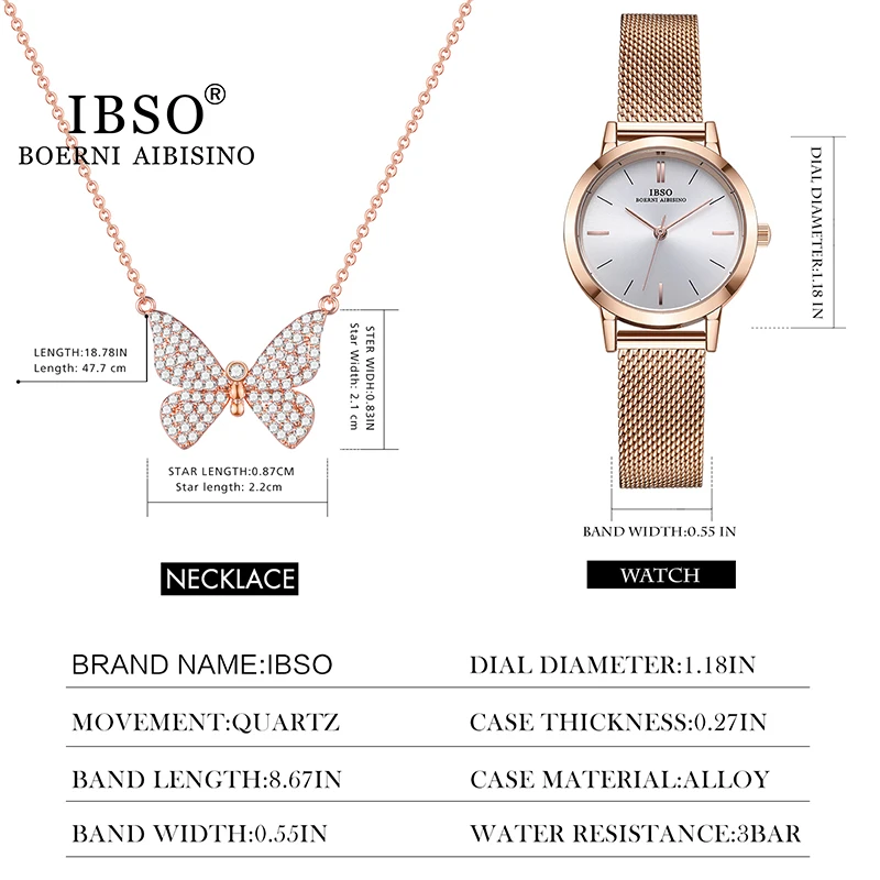 IBSO Brand Women\'s Watch Gift Set Fashion Necklace Watch Set Female Jewelry Set Fashion Creative Quartz Watch Birthday Gift