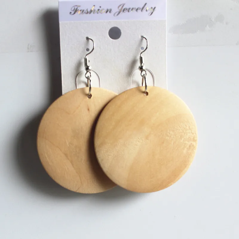 Wood Earrings Round Shape Water Drop Dangle Drop Earring Diy Handmade Wooden Jewelry For Women