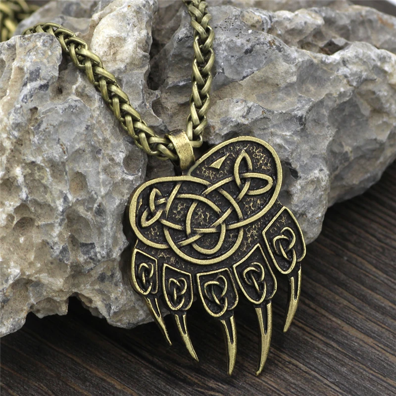 Vintage Necklace Jewelry Fashion Popular Retro Style Metal Chain Viking Amulet Bear Paw Pendant Necklace Unique Friendship Gifts