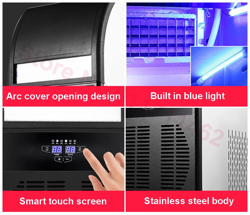 นมชา Shop 220V อัตโนมัติน้ำแข็งเครื่องเชิงพาณิชย์ Cube Ice Maker 68กก./24H 275W