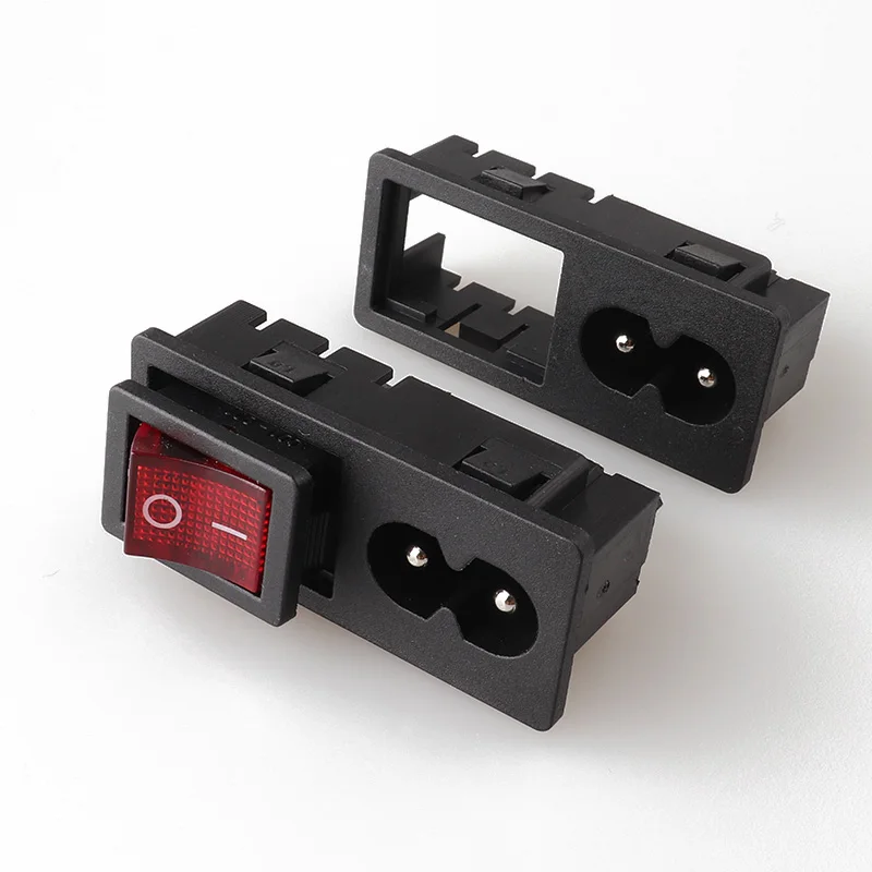 LZ-8-29 2P IEC Power Socket C8 Connector with Lamp with Red Rocker Switch