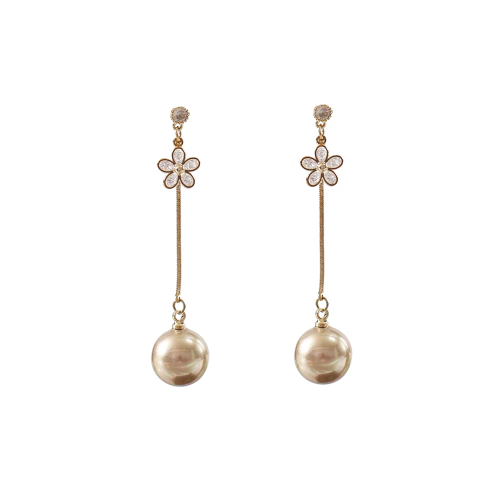 LANFLORA fashion flowers women long pearl copper alloy earrings Classic bulk wholesale earrings