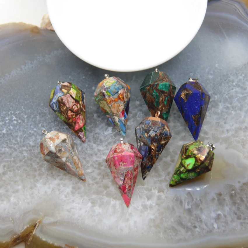 

1pcs Natural Emperor Stone Taper Shape Pendant,Sea Sediment Imperial Jaspers Stick Points Pendulum Necklace DIY Jewelry Gift
