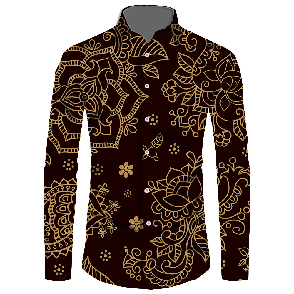 Men Printed Lapel Casual Chic Button Long Sleeve Fashion Streetwear Hombre Shirts Colorful Graffiti 3D Machine Printed Custom