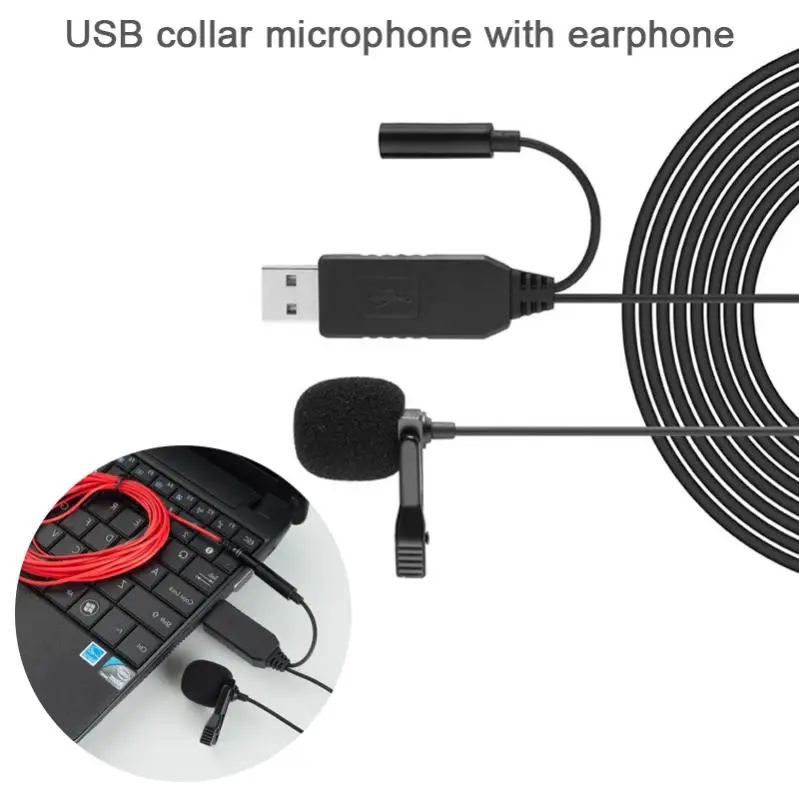 

Mini USB Microphone with Headphone Jack for Portable Clip-on Lapel Microphone Fit for Android Smartphone DSLR Camera PC Laptops