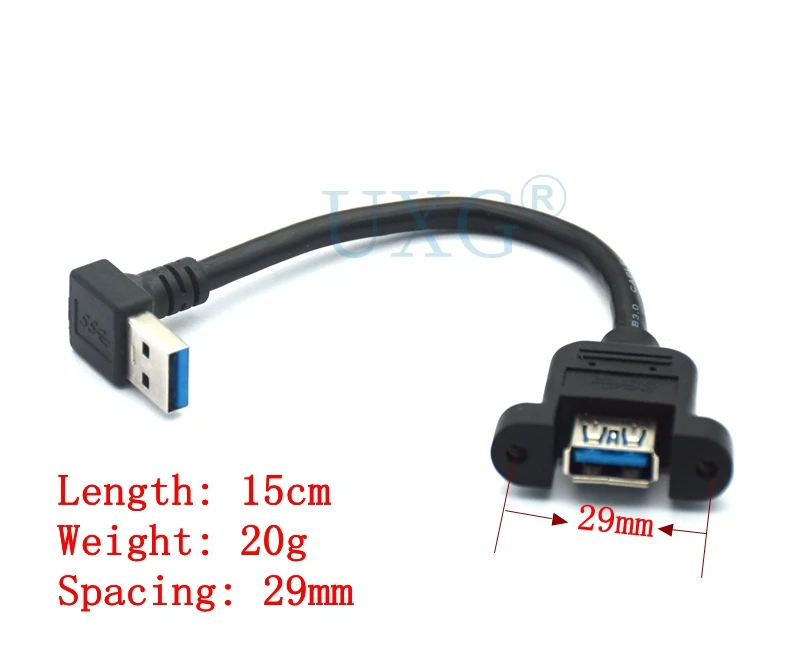 USB 3.0 przedłużacz kabla w dół pod kątem męski na żeński przedłużacz przewód podwójnie ekranowany w/panel z mocowaniem na śruby do montażu na 15cm