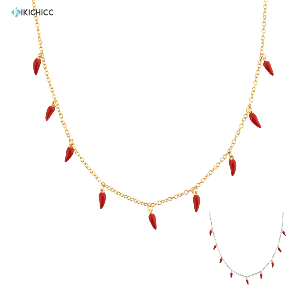 

KIKICHICC 925 Sterling Silver 2021 Gold Red Chili Spicy Charm Choker Long Chain Necklace Fine Jewelry Wedding Rock Punk Party