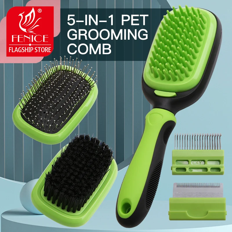 Imagem -02 - Enice em Grooming Pentes Ferramentas Dematting Escova de Remoção do Cabelo do Cão de Estimação Pente Escovas para Cães Gato Banho Massagem