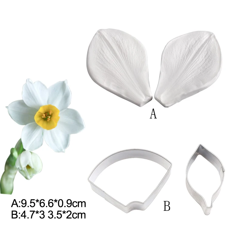 Daffodil Petal Veiner Silicone Mold Flower Cake Fondant Gumpaste Clay Flower Cake Decorating Mould ,Sugar Cutters  CS386