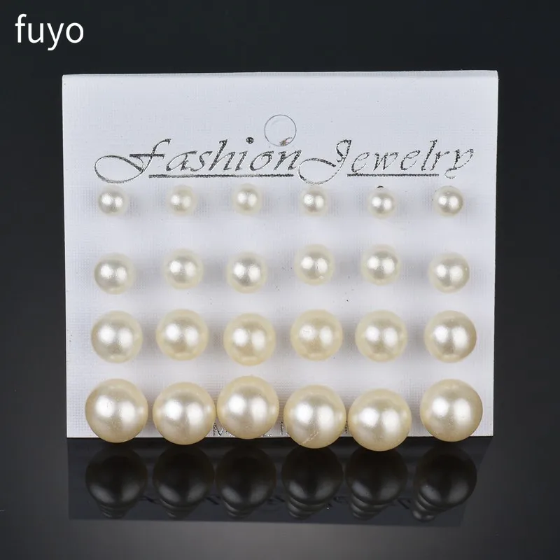 Hot 12 pairs/set White Simulated Pearl Earrings Set For Women Wedding Bride Ball Stud Earrings Bijouteria brincos Bijoux Jewelry