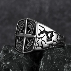Vikings Cross Nautical Chart Amulet Ring Men's Stainless Steel Nordic Rune Ring Gift Biker Punk Hip Hop Jewelry