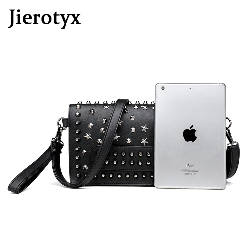 JIEROTYX Frauen Mode Niet Trage Echten Split Schafe Leder Messenger Tasche Reise Crossbody Femininas Schwarz Punk Handtaschen 2020