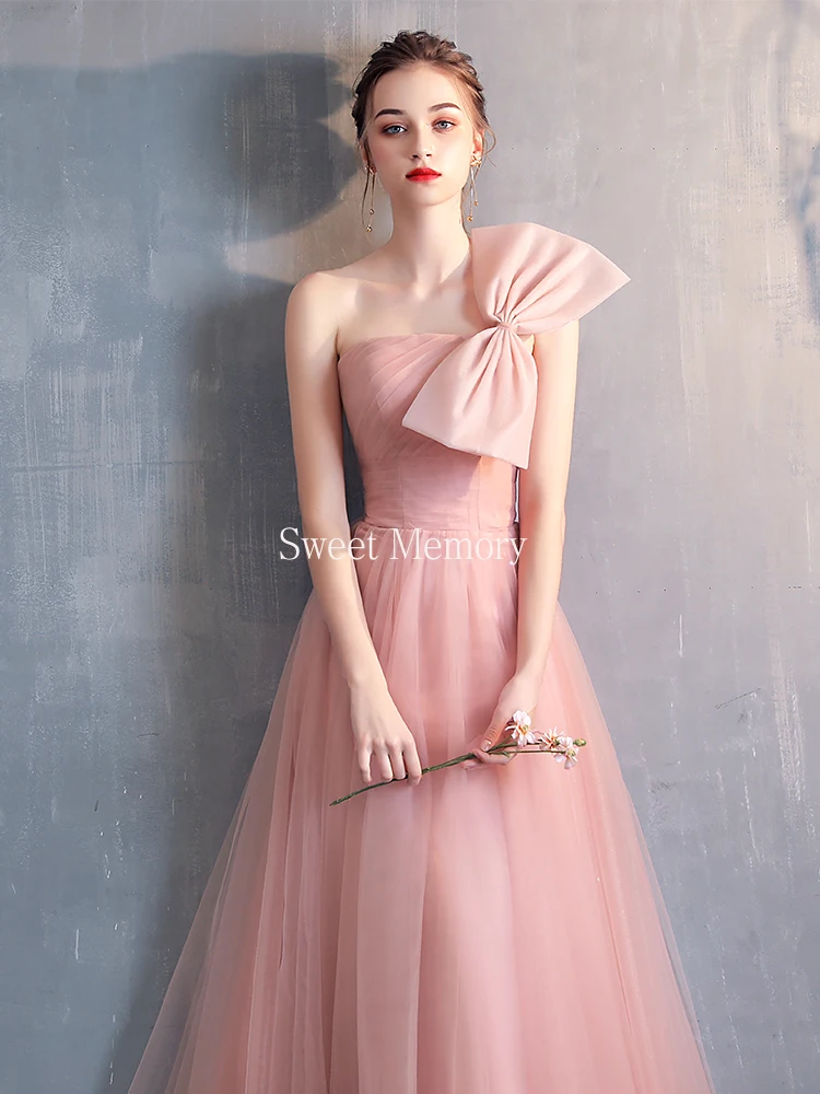 Custom Made Pink Bridesmaid Dresses Princess Vestidos Elegant Women Dress Tulle Wedding Party Prom Robe Lace Up Formal Gown