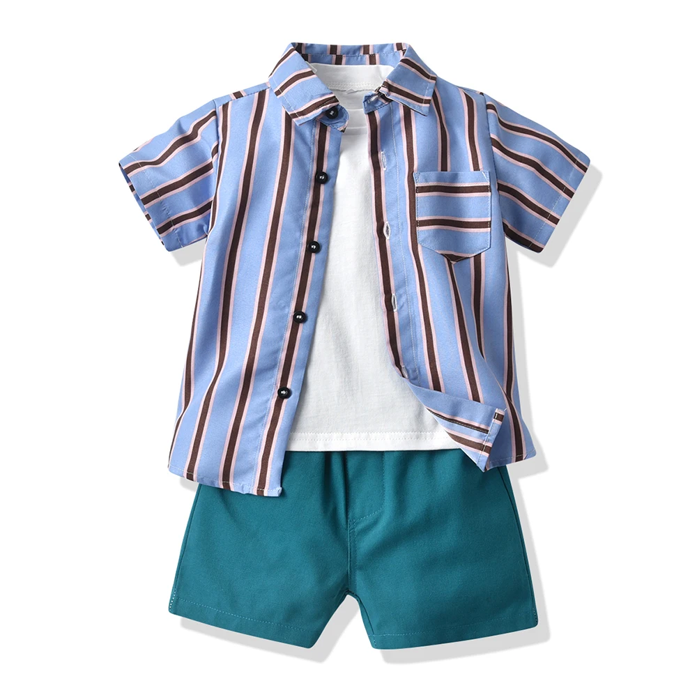 

Tem Doger 2021 New Fashion Summer Boys Clothing Set T-shirt+Plaid Short Sleeve Shirt+Pants 3Pcs Sets Kids Boys Cool Suits