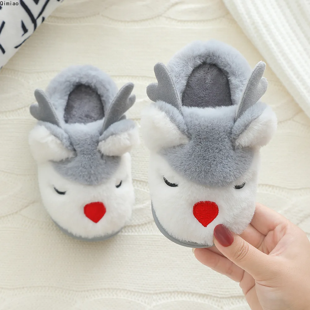 Winter Parent-child Indoor Home Slippers Children\'s Adult Cotton Shoes Warm Cute Christmas Antlers Girls Boys Baby Toddler Shoes