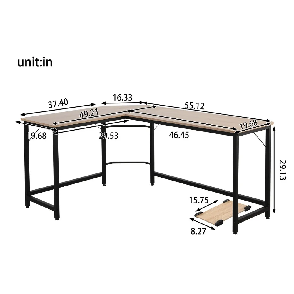 L-Shaped Desktop Computer Desk Study/Office Table Workstation Corner Table Easy to Assemble 3 Colors[US-W]