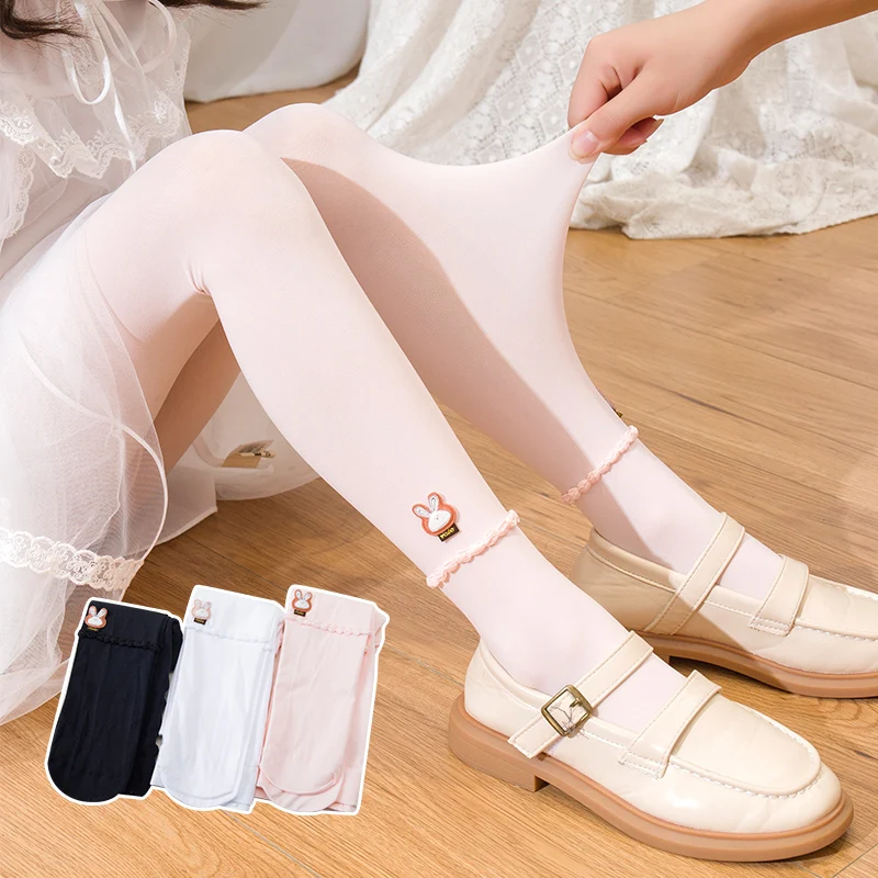 

Summer Bunny Pearl Foot Pantyhose Girls Stockings Thin Student Anti-hook Silk Dance Socks Baby Mosquito Socks Outer Wear