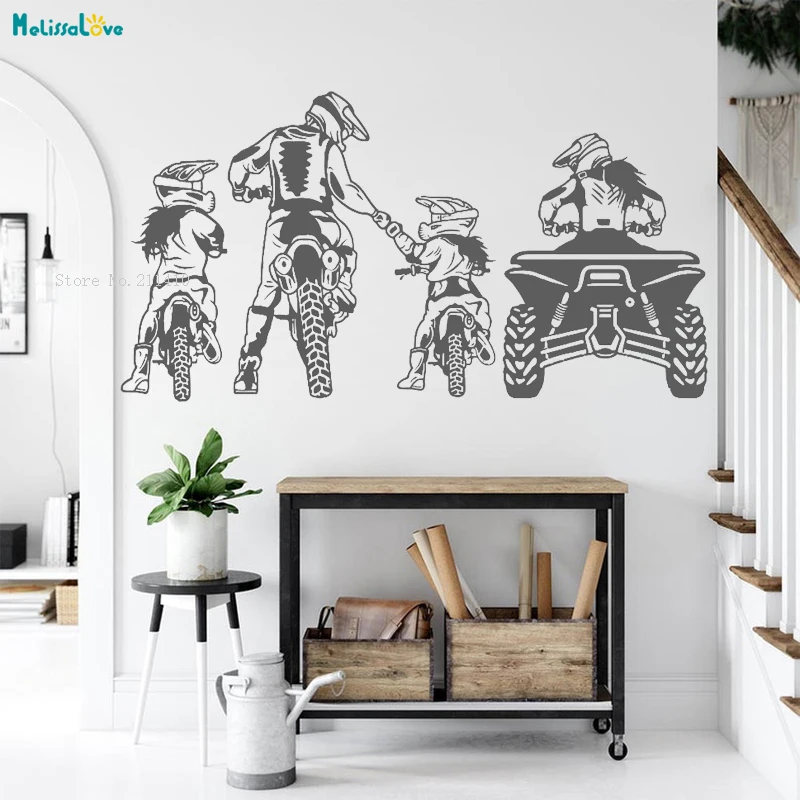 Family Off-road Riding Motocross Wall Sticker Decals Speed Contest Home Decor Living Room Motorcycle Removable Poster YT6481