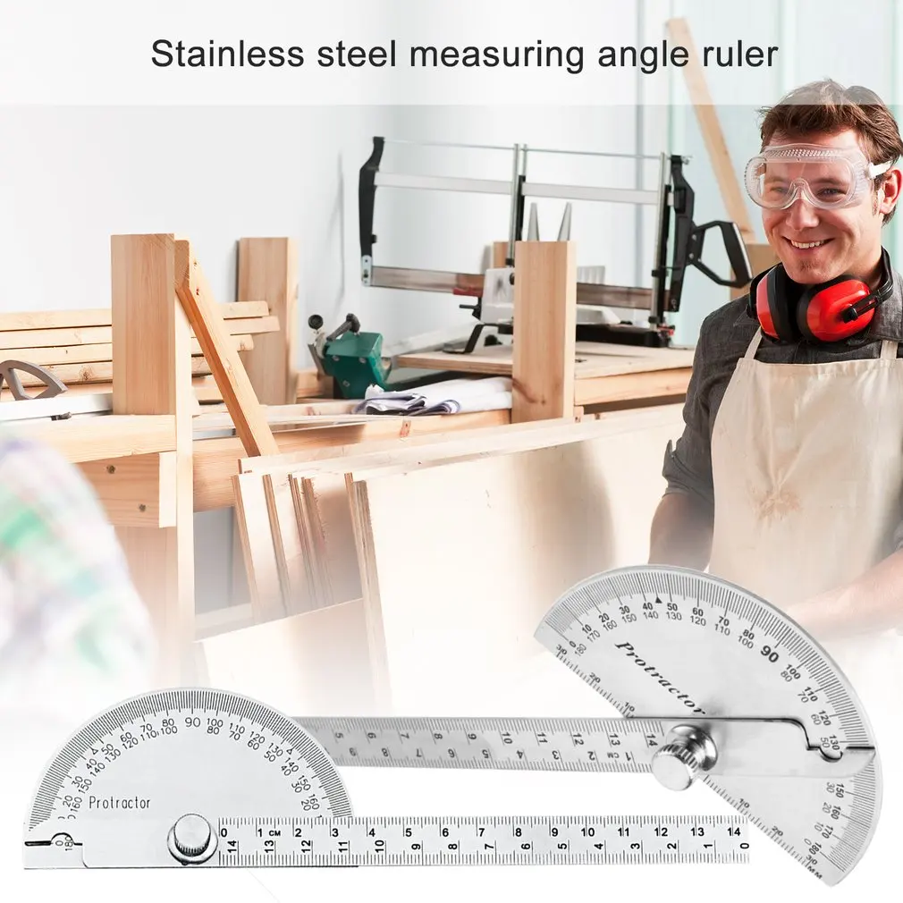 180 Degree Adjustable Protractor Stainless Steel Angle Gauge Round Head Caliper Measuring Ruler