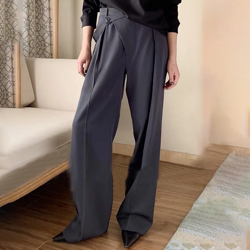 TWOTWINSTYLE Casual Women Pants High Waist Ruched Loose Irregular Long Stragiht Trousers Female Spring Fashion 2021 Clothing New