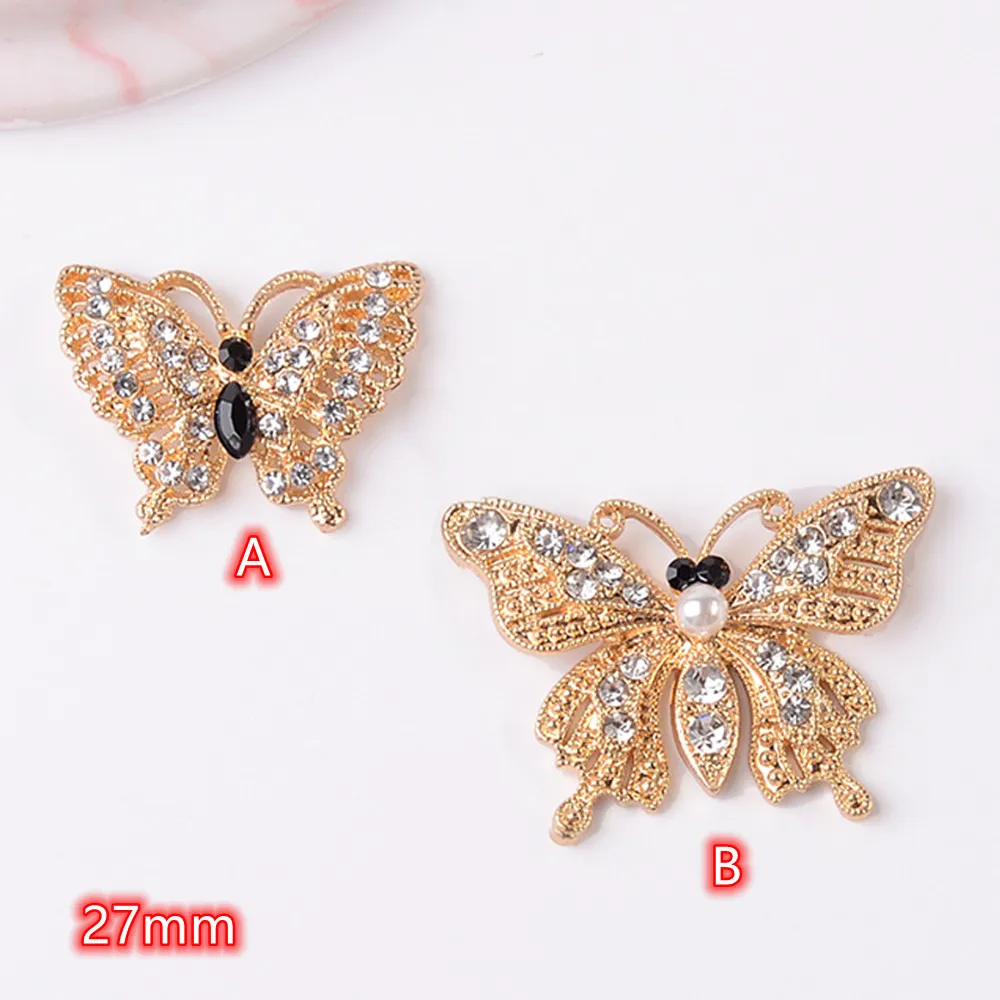 Gold Butterfly Pearl Rhinestone Buttons 10pcs Fashion Clothing Decorative Buttons Sewing Accessories Embellishments for Clothing