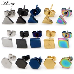 Alisouy 2pcs Unisex Women Men Triangle Square Hexagon stainless Steel Earrings Anti allergy Piercing Ear Stud fashion Jewelry