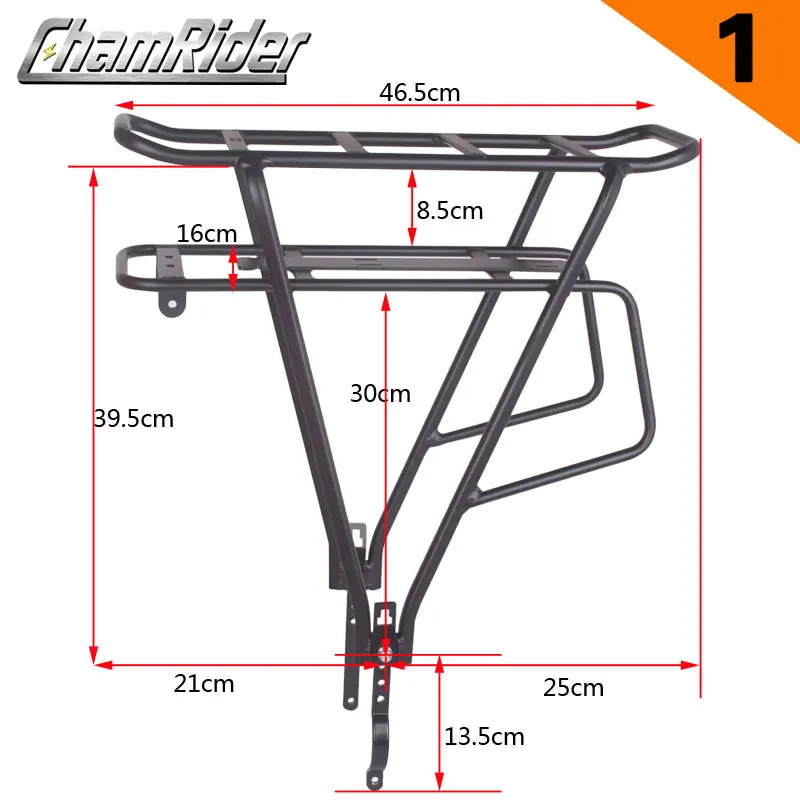 Double Layer Bike Luggage Rack, Bicycle Battery Rear Carrier, Adjustable Duty Bike Hanger, Black, 26 