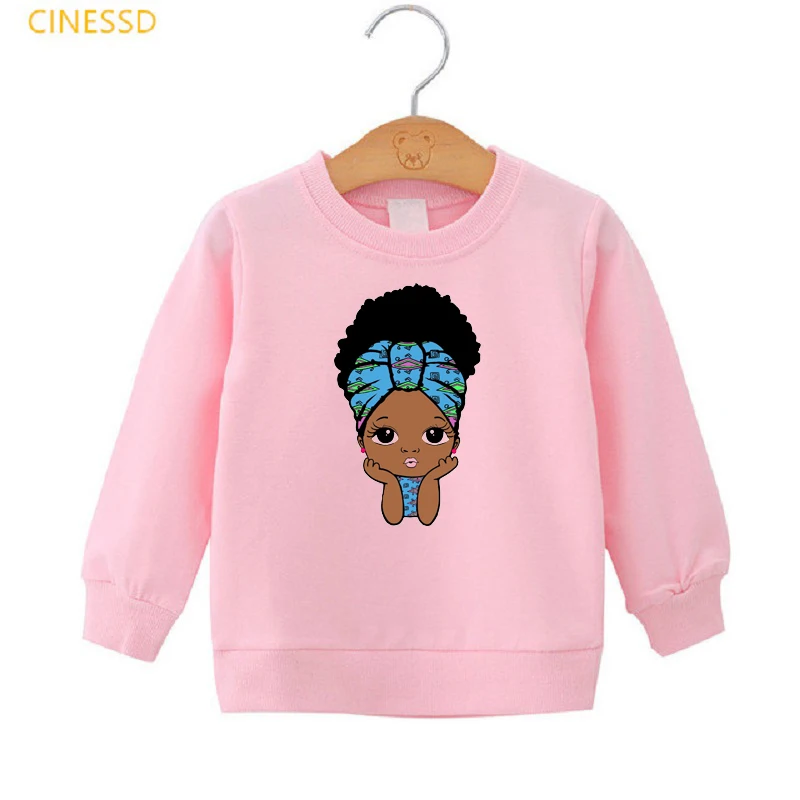 kids hoodies cute little melanin princess print african american girls autumn winter thick sweatshirt children teens pink hoody