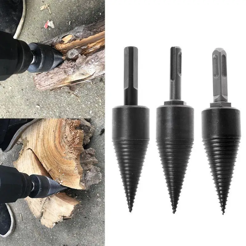 Firewood Splitter Drill Bit Round/Hex/Triangle Shank Wood Cone Reamer Punch Driver Step Drill Bit Woodworking Tool