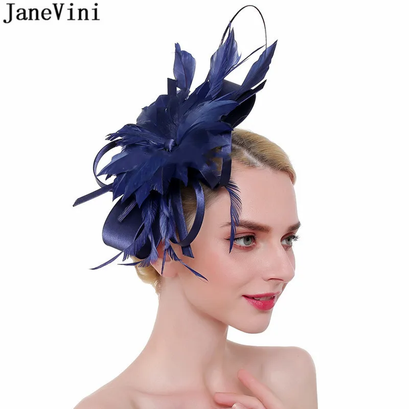 Janevini chapéu fascinator de casamento feminino, chapéu de penas pretas enfeites com preta chapéu para igreja cocktail festa de chá chapéu para moças de noiva faixa de cabelo