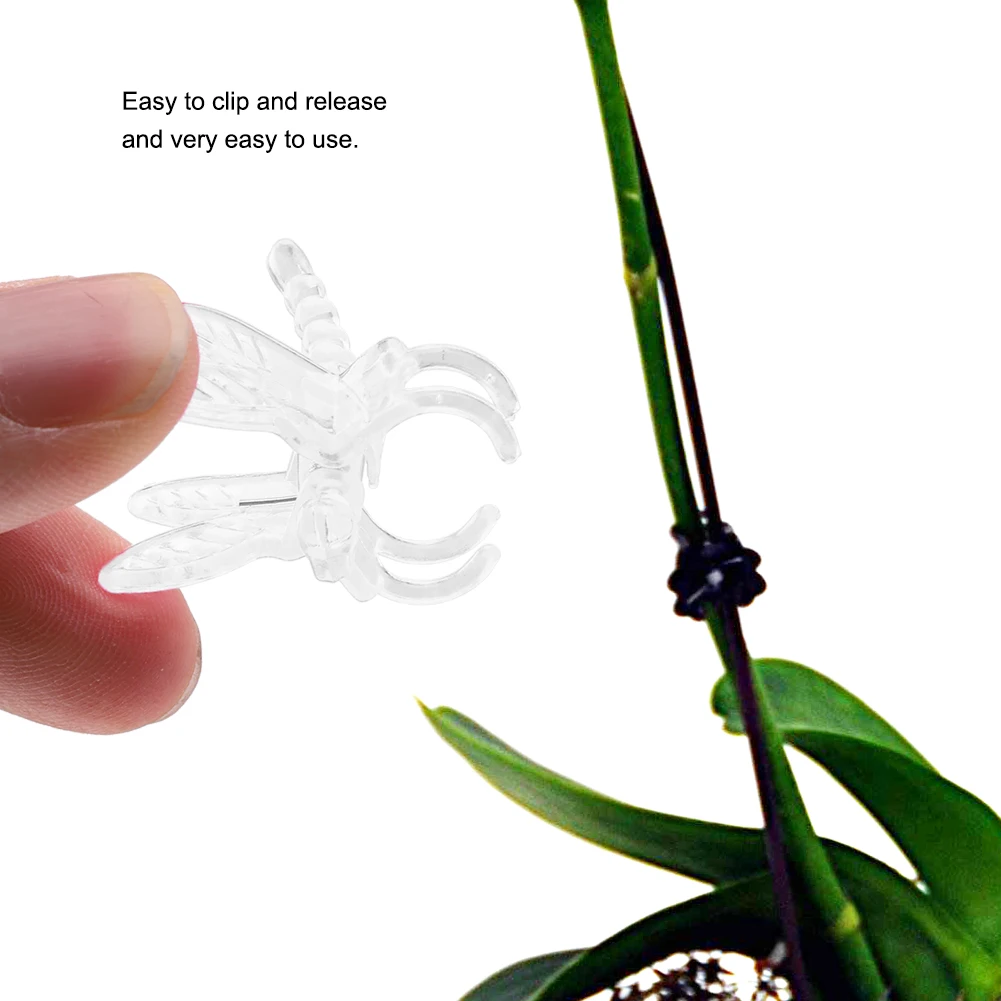 100Pcs Plastic Dragonfly Orchid Clips Reusable Garden Tools Grower Support Garden Plant Flower Vine Grower Support Stem Clips