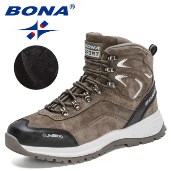 BONA 2022 nuovi designer scarpe da Trekking in pelle scamosciata di alta qualità uomo inverno Outdoor Trekking stivali da montagna uomo stivali da neve caldi in peluche