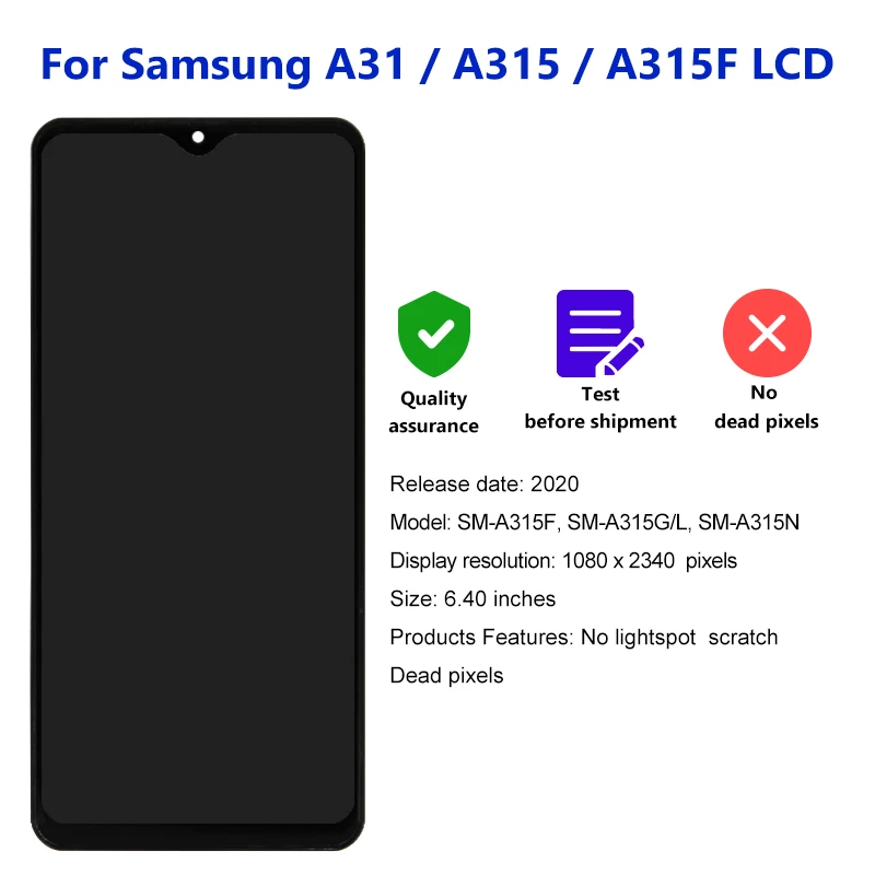 New For Samsung Galaxy A31 LCD Display A315F Touch Screen For Samsung A315 SM-A315F/DS LCD Digitizer SM-A315G Replacement Parts