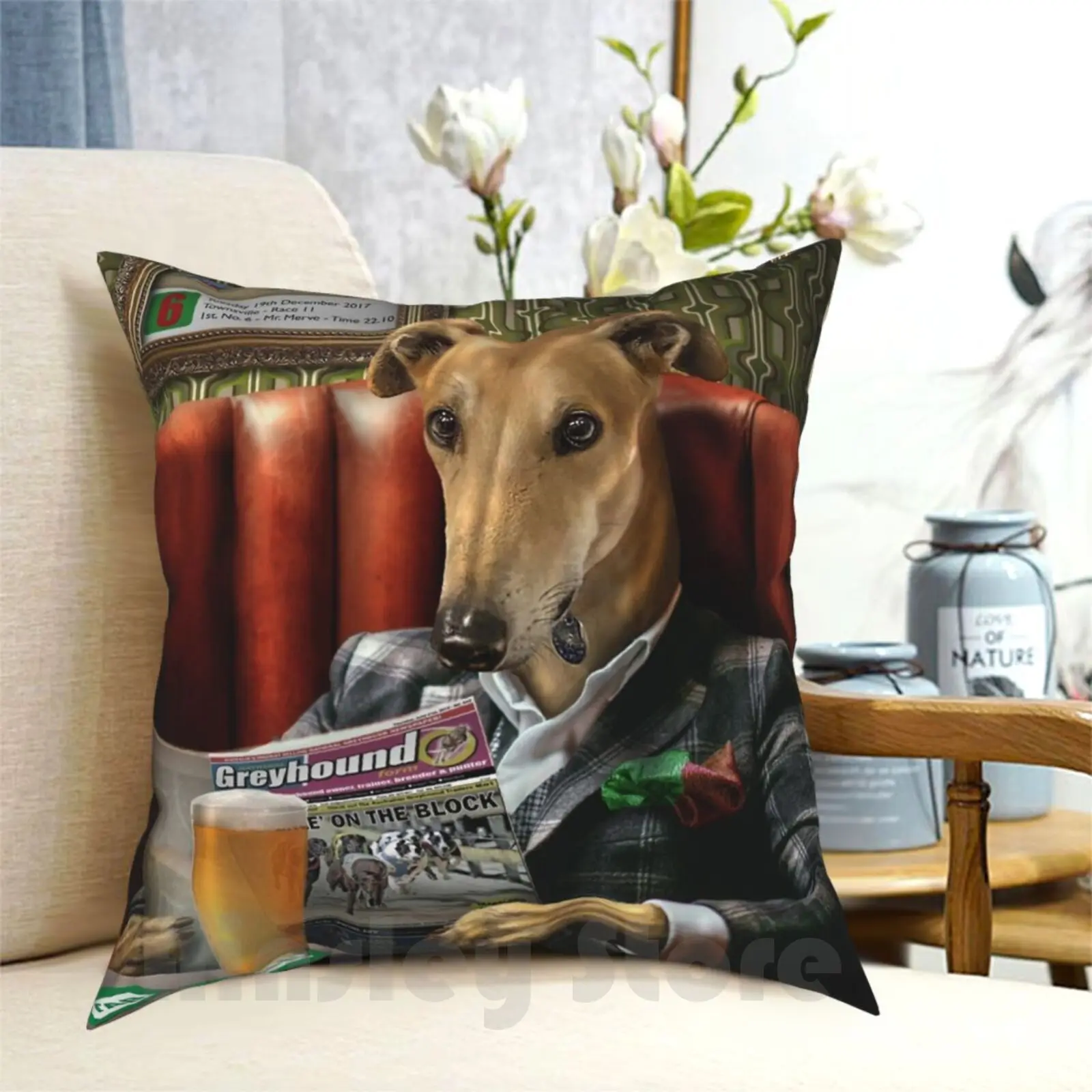 Greyhound Dog Portrait-Rusty Pillow Case Printed Home Soft Throw Pillow Greyhound Hounds Lurcher Greyhound Dog Pompous