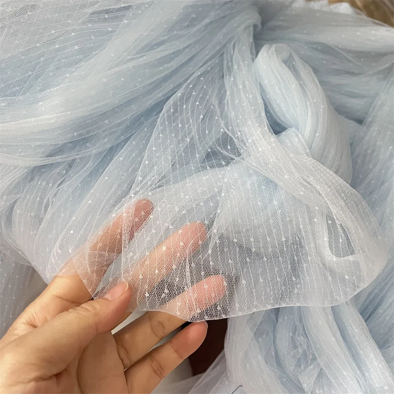 1Meter/lot 150cm/59\'\' wide light blue and white stripe mesh lace fabric handmade photo background skirt fabric X1229