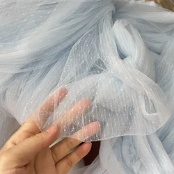 1Meter/lot 150cm/59'' wide light blue and white stripe mesh lace fabric handmade photo background skirt fabric X1229