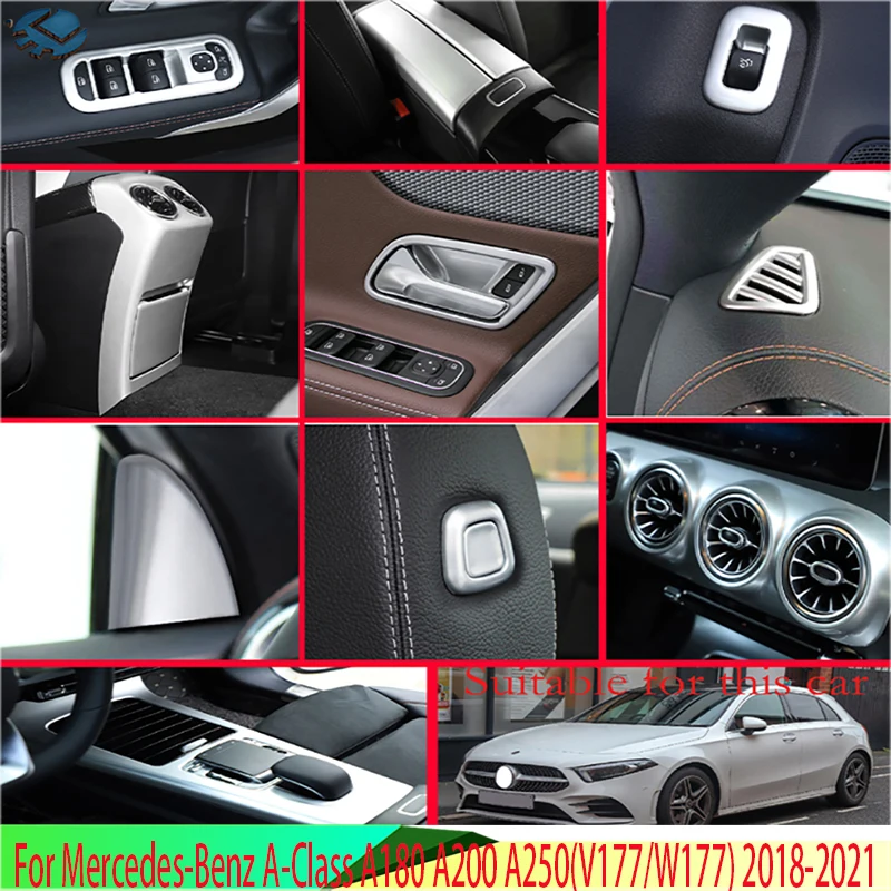 For Mercedes-Benz A-Class A180 A200 A250(V177/W177) 2018-2021 Car Decoration ABS Chrome Inside Interior Cover Trim Full Set 25Pc