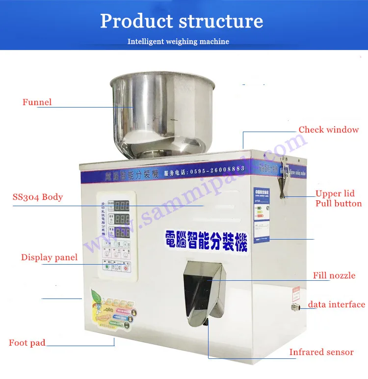 Neue 2-50g Intelligente Tee Korn Wiegen Medizin Obst Samen Pulver Füllung Maschine 110V 220V