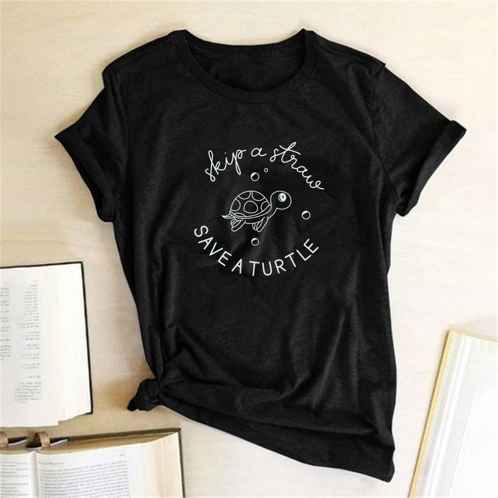 Fashion Kawaii Shirt Harajuku Femme Save A Turtle Printing T-shirts Women Clothing Summer Cute  Graphic Tops For 